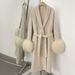 Women's Clothing Luxury Double-Faced Wool Coat Cashmere Blend With Fox Fur Cuffs, Elegant Loose Fit, Long & Short Styles (Grey, Beige, Oatmeal)_ecoleips.com
