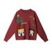 Women's Clothing Cozy Christmas Cartoon Sweater For Couples - Soft Acrylic Blend, Loose Fit, Long Sleeve, Round Neck (Red, Mustard Yellow) - S/M/L_ecoleips.com