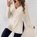 K Large Size Women's New Long Sleeved Solid Color V-neck Casual Home Pit Stripe Top_ecoleips.com