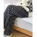 Striped Pajama Pants Women's Black And White Fleece Trousers Fleece Sleepwear Winter Thickened Casual Home Pants Female_ecoleips.com