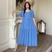 Short Sleeve Cotton Silk Women's European And American 2025 Summer New Round Neck Beach Vacation Style Dress_ecoleips.com