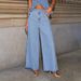 Women's Clothing Fashion Temperament New Button Sleeveless Vest Wide Leg Jeans Denim Suit_ecoleips.com