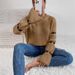 Cozy Striped Knit Sweater With Heart Elbow Detail – Oversized Round Neck Pullover For Women, Soft Acrylic Long Sleeve Top_ecoleips.com