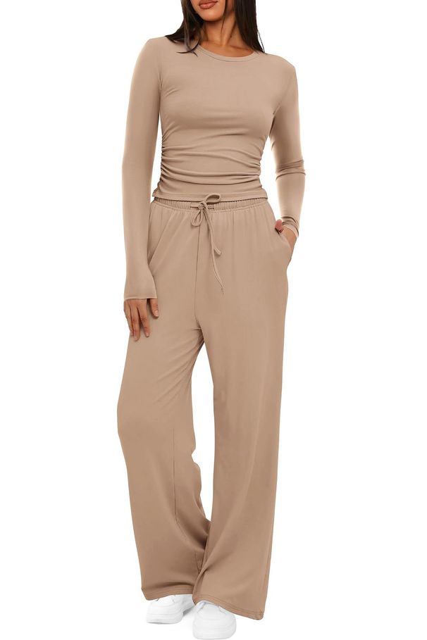 Women's Long-Sleeve Casual Suit Set – Premium 210g Polyester-Spandex, Wrinkle-Free & Comfort-Fit (Navy/Pink/Black/Khaki/Beige/More)_ecoleips.com