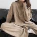 Women's Clothing Autumn/Winter Casual Loose Turtleneck Knitted Sweater Set Style Solid Color Fashion For Women_ecoleips.com