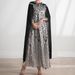 Women's Clothing Black And White Leaf Mesh Embroidery Fashion Cloak Two Piece Dress_ecoleips.com