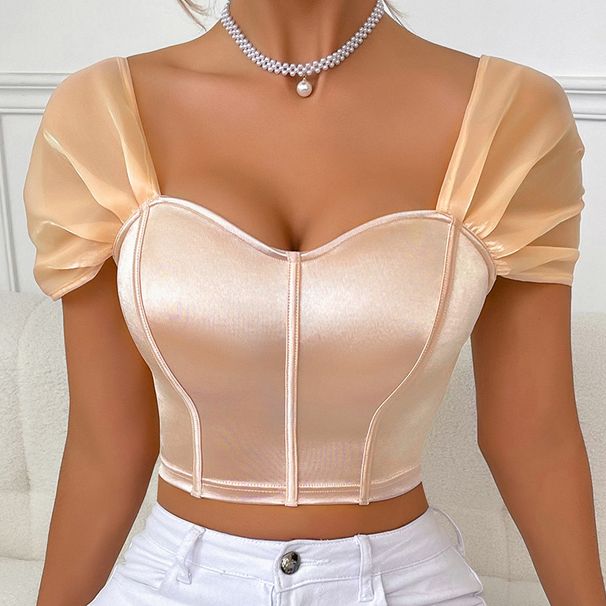 High-End Satin Camisole Off-Shoulder Strapless Bra Pure Sexy French Style Beautiful Back Women's Top_ecoleips.com