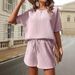 Women's Elegant Two Piece Set Solid Color round Neck Short Sleeve Top Wide Leg Shorts Summer New Arrival Cross Border_ecoleips.com