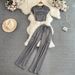 Fashion Set For Women: Sexy Crop Top With Letter Print T-Shirt And High-Waisted Slimming Cargo Wide-Leg Pants_ecoleips.com