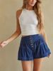 Aria Basics Aria Basics 2025 Summer New European And American Ruffle Denim Women, Casual Elastic Waist Pocket Shorts For Cross-Border_ecoleips.com