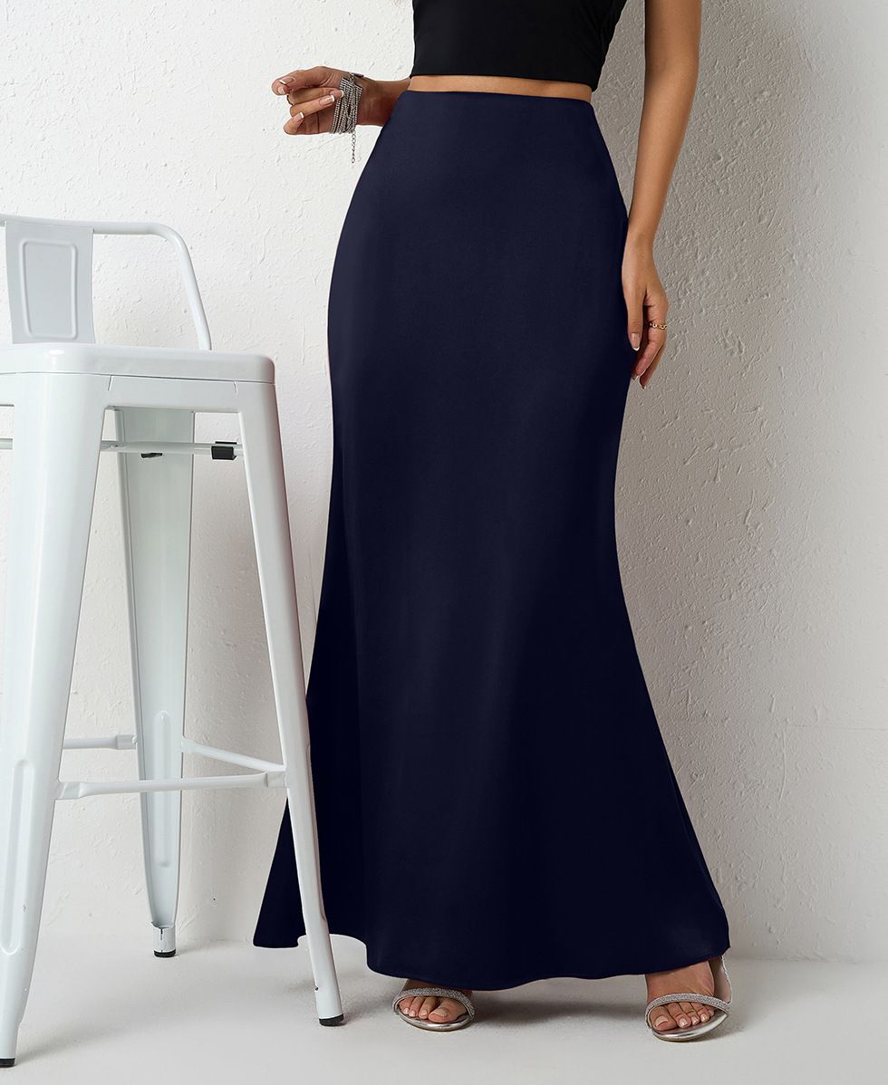 Women's Satin Midi Skirt A-Line Casual Style Mid-Calf Length For Spring Summer Regular Size_ecoleips.com