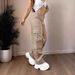 Women's High-Waisted Loose Casual Cargo Trousers Multi-Pocket Fashionable Bottoms For Market New Style_ecoleips.com