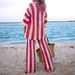 2025 Summer Women's Fashion V-neck Hollow Striped Shirt Loose Knitted Wide-leg Pants Set_ecoleips.com