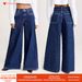 Women's Clothing Distressed Wide-Leg Jeans For Women – Rhinestone Pocket Boho Denim Pants (S-XXL, Vintage Wash, Non-Stretch)_ecoleips.com