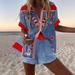 Aria Basics Aria Basics 2025 Spring Summer European And American Cross-Border Fashion Women's Printed Loose Short Sleeve Shirt Shorts POD_ecoleips.com