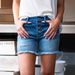 Women's Clothing Washed Denim Shorts Button Down Elastic Waist 5/6 Length Solid Color England Style Fashion For Spring/Autumn Summer_ecoleips.com
