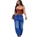 Women's Straight Leg Jeans European American Style Washed Denim Skirt Pants Elastic Waist Street Style_ecoleips.com