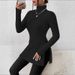 Wholesale Large-Size Women's High-Necked Cardigans With Slit, Fitted Base Layer, Striped Medium-Length Tops_ecoleips.com
