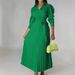 2025 Elegant Stand Up Collar Long Sleeve Waist Pleated Long Skirt Small Elegant Dress_ecoleips.com
