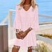 Women's Clothing New Summer V Neck Loose Tassel Large Size Dress_ecoleips.com
