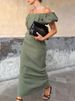 Summer Fashion Off Shoulder High Waist Banquet Dress Simple Casual Maxi Dress Office Temperament Puff Sleeve Women's Long Dress_ecoleips.com