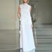 Women's Clothing Temperamental And Elegant Style Stand Up Collar Sleeveless Solid Color Long Dress Three Dimensional Flower Collage Design Long Dress_ecoleips.com