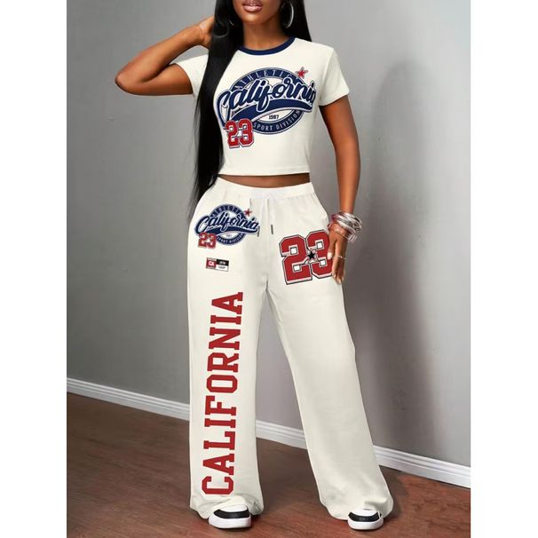 Women's Y2K Style Two Piece Set Sexy Digital Print Short T-Shirt Wide Leg Trousers Spring Summer_ecoleips.com