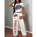 Women's Y2K Style Two Piece Set Sexy Digital Print Short T-Shirt Wide Leg Trousers Spring Summer_ecoleips.com