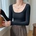 2025 High Elasticity Thread Cotton 2025 Autumn Outfit New Interior Base Shirt Women's Long Sleeved Tight T-Shirt Sexy Spicy_ecoleips.com