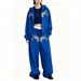 Women's European American Style Hooded Zip up Sweatshirt Set Trendy Brand Patterned Print Loose Wide Leg Pants Two Piece Set_ecoleips.com