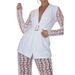 Women's Clothing Trendy Mesh Lace Floral Long Sleeve Top & Bell Bottom Pants Set - Stylish Two-Piece Outfit With Waist Tie, Sexy & Elegant_ecoleips.com