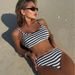 Women's Clothing New Striped Split Swimsuit For Women High End Hot Spring Durable Lace Up Swimsuit_ecoleips.com