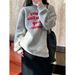 Luxi Loose American Style Sweatshirt For Women, Fleece Lined Thickened, Autumn And Winter Lazy Style, Letter Print, Crew_ecoleips.com
