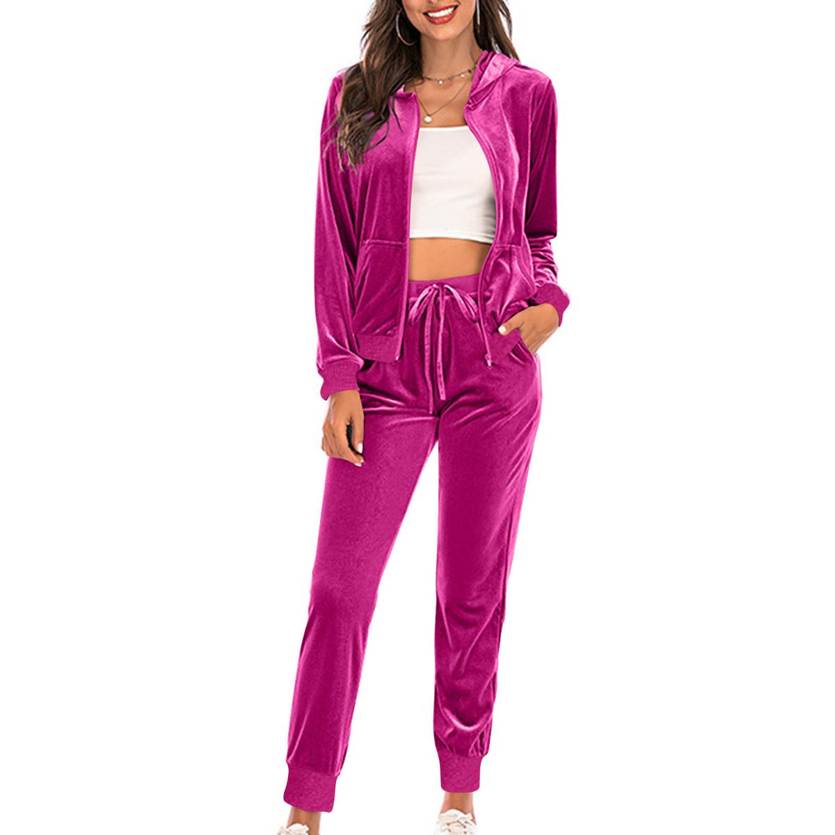 Women's Casual Long-Sleeve Top & Side-Stripe Sport Pants Set - Polyester Two-Piece Outfit (Breathable, Comfort Fit, Office & Street Style)_ecoleips.com