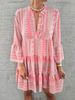 Summer Print Dress With A Loose, Fashionable V-Neck Design, Made Of Chiffon And Featuring Pleated Details._ecoleips.com