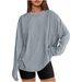 Verve New Summer Solid Color Long Sleeve Round Neck T-Shirt Loose Casual Women's Top Spring Autumn Versatile Base Shirt_ecoleips.com
