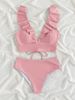 Women's Clothing New Solid Color Ruffle Split Swimsuit High Waist Beach Swimsuit V Neck Hot Spring Bikini Women_ecoleips.com