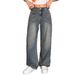 Vintage Washed Loose Wide-Leg Jeans With Rolled Hem High-Waisted Slimming Draped Straight-Leg Pants For Women, Spring_ecoleips.com