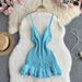 Women's Clothing Pure Desire Sexy Hot Girl Suspender Hip Skirt Summer Design Three Dimensional Flower Waist Ruffle Knitted Dress_ecoleips.com