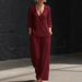 Women's Minimalist Elegant Two Piece Set V Neck Diagonal Button Loose Shirt And Wide Leg Pants Spring Summer New Clothing_ecoleips.com