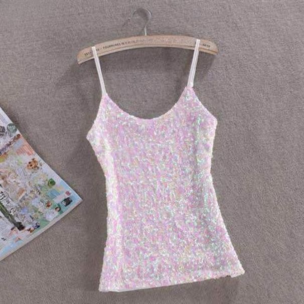 K New Slim-fit Slimming Fashion Sequin Tank Top For Women, Versatile Base Layer Top, Strapless Shirt_ecoleips.com