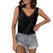 In Stock European And American Sty Solid Color Satin Vest V-neck Casual Camiso Sevess Shirt Summer Basic_ecoleips.com