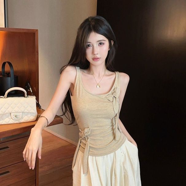 Irregular Bowknot Camisole Women, Summer Pure Desire Hot Girl Sleeveless Top, Unique And Stunning For Outerwear_ecoleips.com