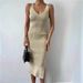 Women's Clothing New Summer Simple Color Sleeveless Round Neck Hip Wrapped Pit Stripe Party Dress Dress_ecoleips.com