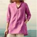 Verve 2025 Autumn New Women's Solid Color Three-Quarter Sleeve Stand Collar Cotton Linen Casual Pullover Shirt_ecoleips.com
