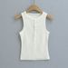 Hot Girl Henry Collar Buttoned Vest Women 2025 Summer New Slim Fit Ribbed Round Neck Sleeveless Top For Outerwear Or_ecoleips.com