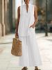 Summer Women's Two Piece Set Versatile Loose Fit Sleeveless V Neck Casual Cotton Linen Suit New Style_ecoleips.com
