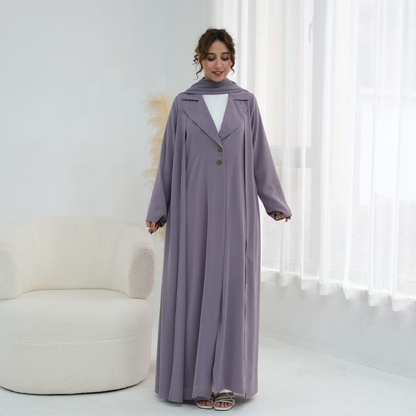 Women's Clothing Modest Abaya Dress V-Neck Abaya & Scarf Set – Flowy Polyester Maxi Dress With Matching Shawl ( Modest Fashion, Travel & Urban Wear)_ecoleips.com
