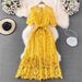 Women's Summer Elegant Crochet Lace Dress Round Neck Beach Vacation Stylish Cross Border Fashion 2023_ecoleips.com