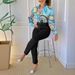 2025 Autumn New Women's Fashion Printed Stand Collar Sleeve Shirt Top With Belt Solid Color Long Pants_ecoleips.com
